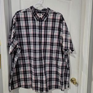 Men's HB 4XLT Short Sleeve Button Up Shirt Blue/pink Chest 66 L 36